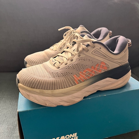 Hoka Bondi 7 Grey and Orange/blue Athletic Shoes - Picture 5 of 9